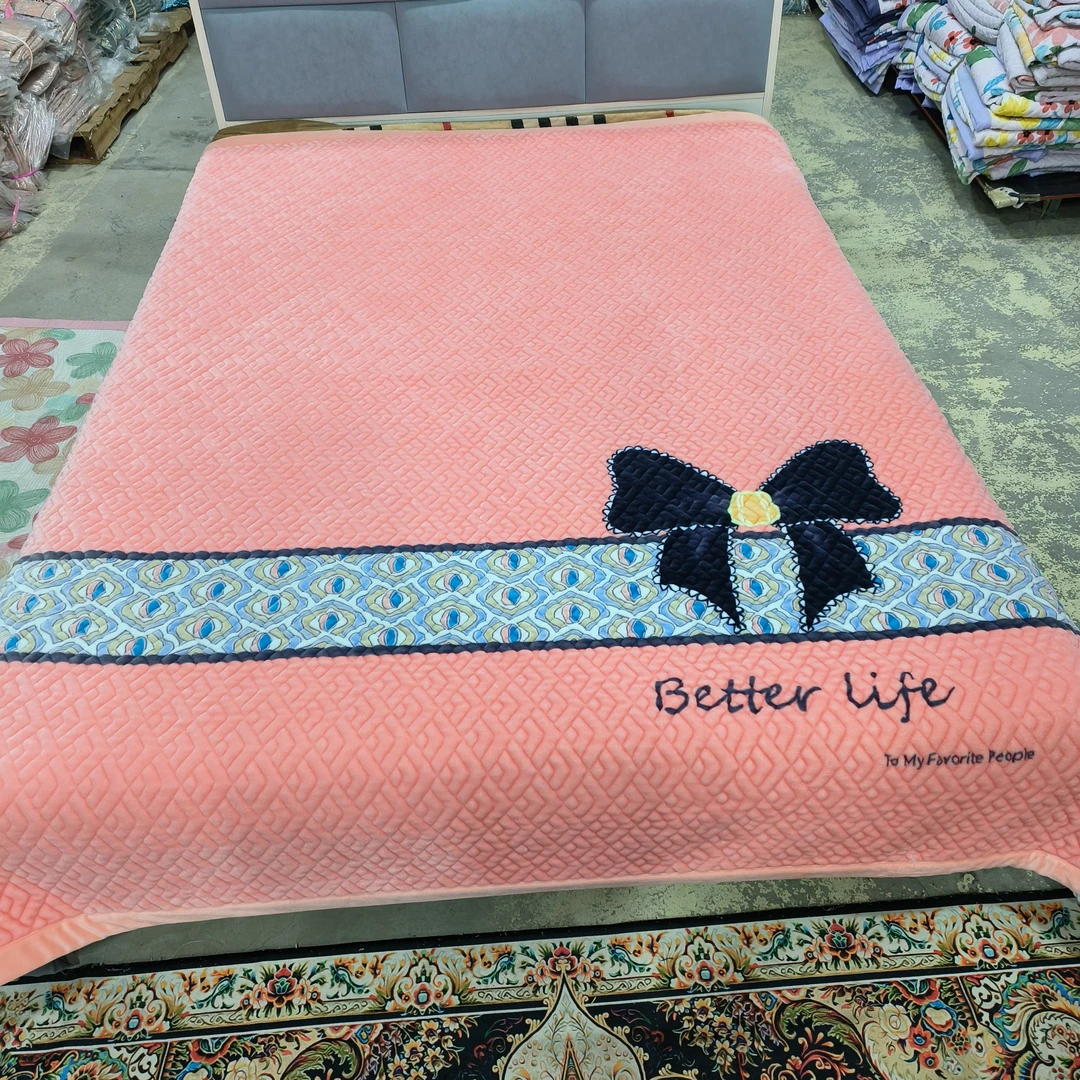 云毯绒床盖《蝴蝶结-粉色》2米✘2.3米