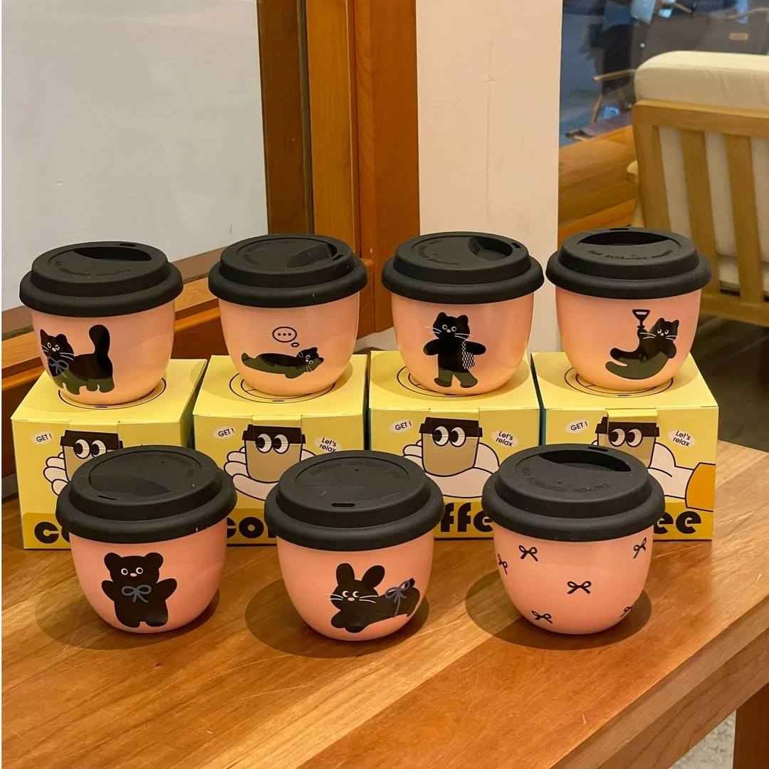 喜瓷 韩式ins风带盖咖啡杯迷你杯创意早餐杯一口杯女生随手杯水杯