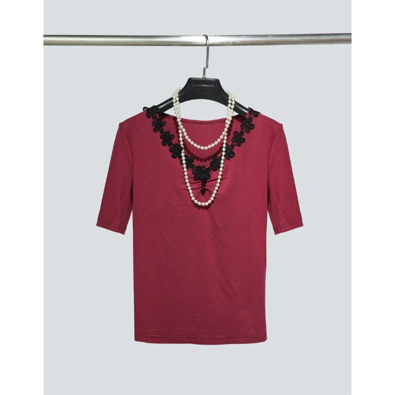 上衣打底衫时尚百搭女士夏季V领半袖上衣S2382-2