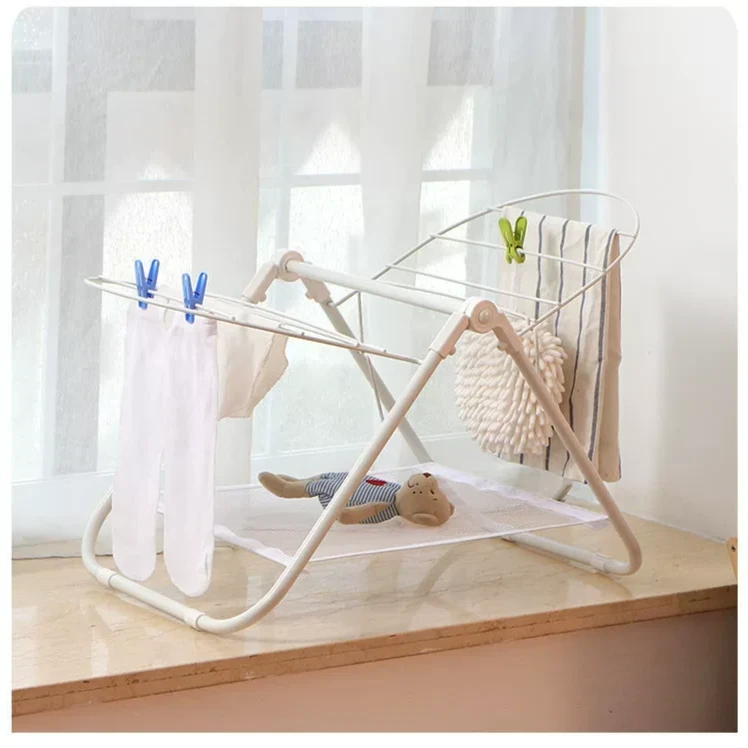 博仕奥迷你落地可折叠晾衣架简约简易小型家用阳台晾晒飘窗晾衣架