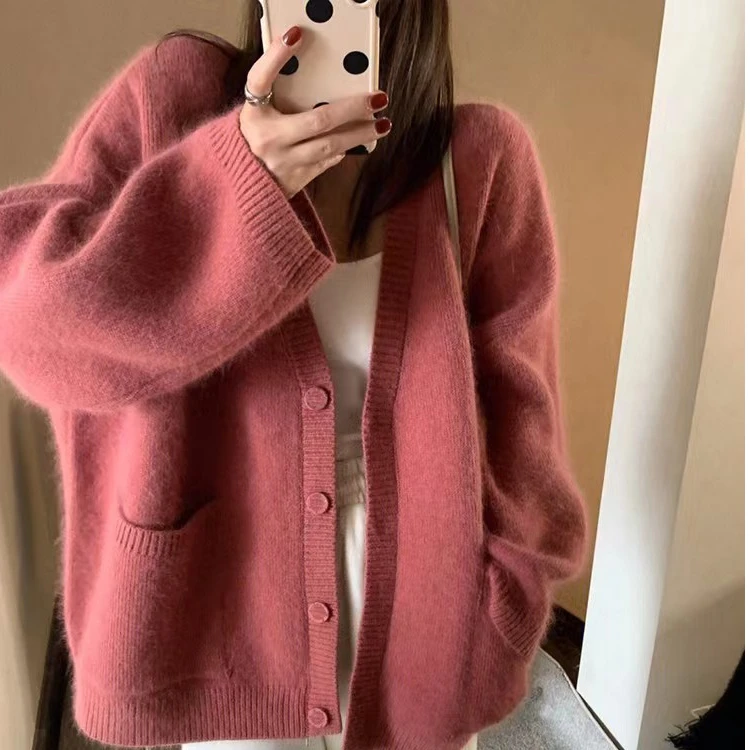 2024秋季黑色中长款奶fufu慵懒毛衣外套软糯针织衫宽松外搭开衫女