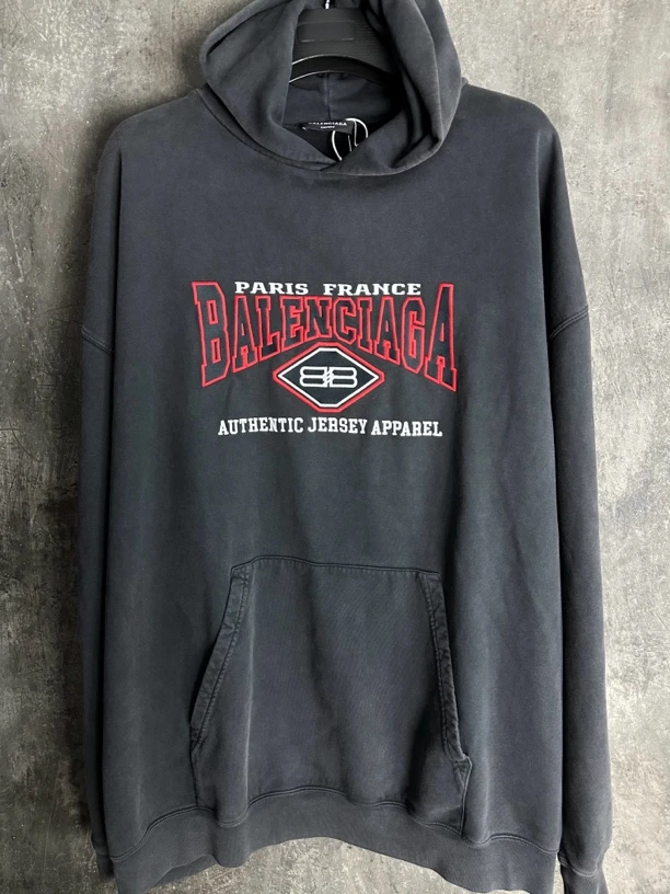 全新未使用/Balenciaga水洗黑黑红蝙蝠侠刺绣帽衫卫衣