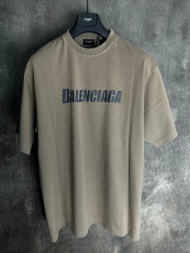 全新未使用 Balenciaga/巴黎世家 灰褐色大logo破坏磨损短袖