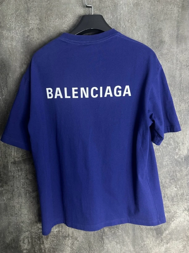 全新未使用/Balenciaga电光蓝经典双面Logo蓝色短袖