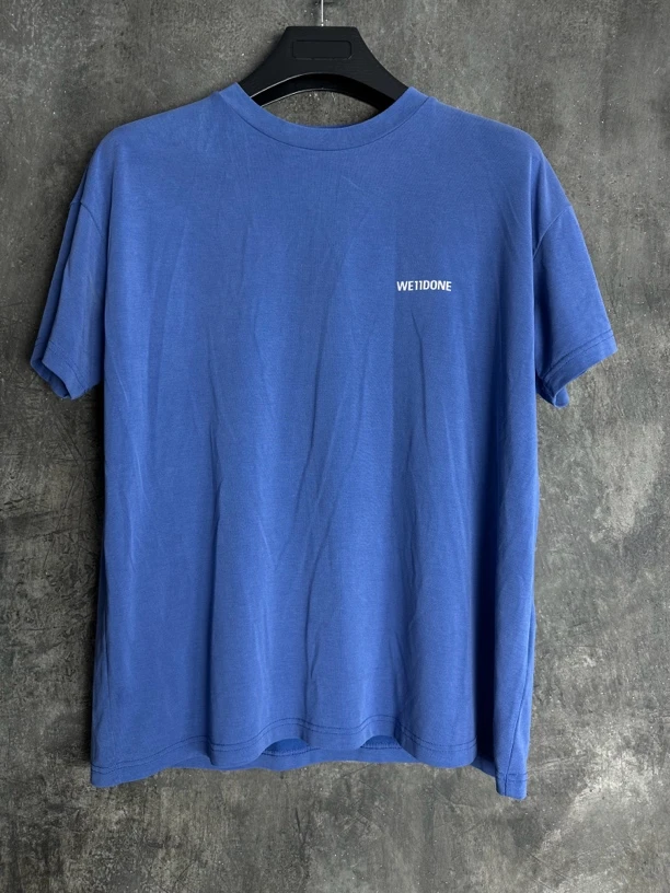 全新未使用/we11done 蓝色圆领胸前小logo短袖