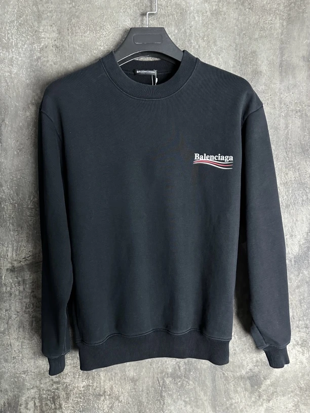 全新未使用/Balenciaga可乐海浪波浪黑色圆领长袖卫衣