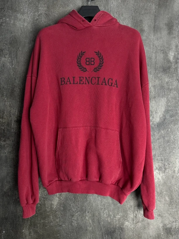 全新未使用/巴黎世家红色BB麦穗印花logo连帽卫衣