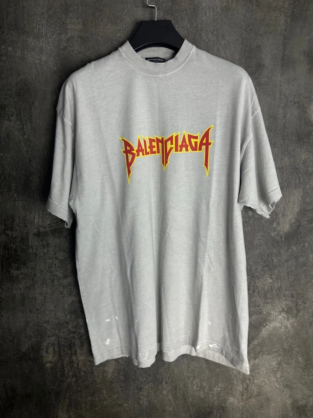 未使用/Balenciaga摇滚乐队灰白泼墨破坏宽松短袖