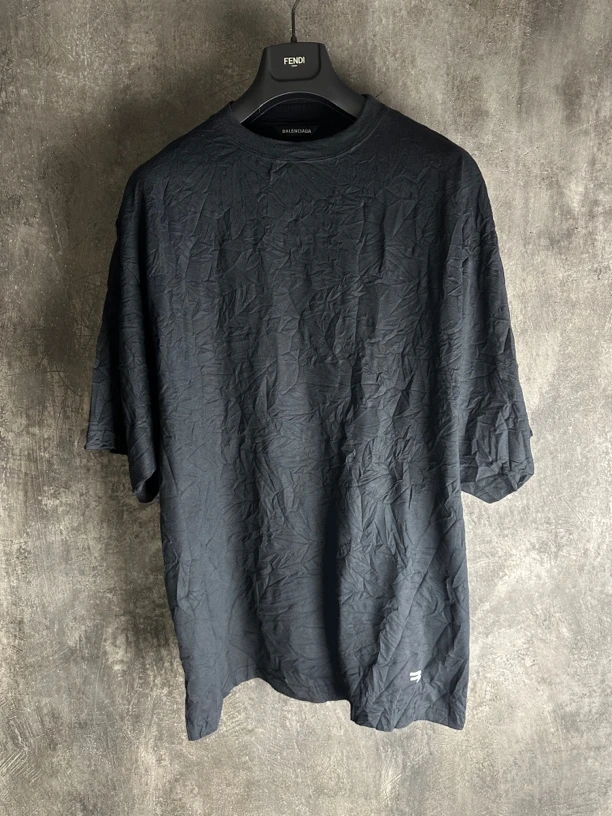 全新未使用 Balenciaga/巴黎世家 Sporty B双勾黑色刺绣褶皱短袖