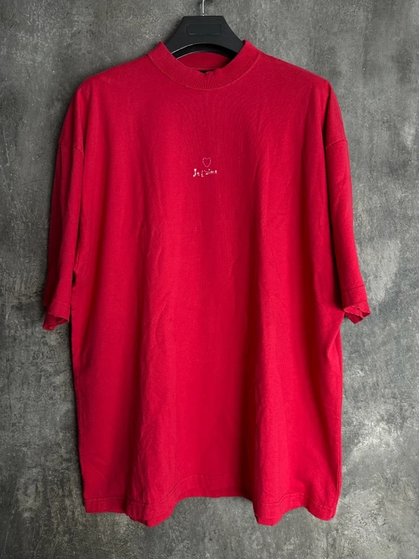全新未使用/Balenciaga红色情人节限定刺绣破坏短袖