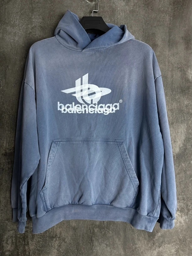全新未使用/Balenciaga 幻影重叠水洗雾霾蓝卫衣