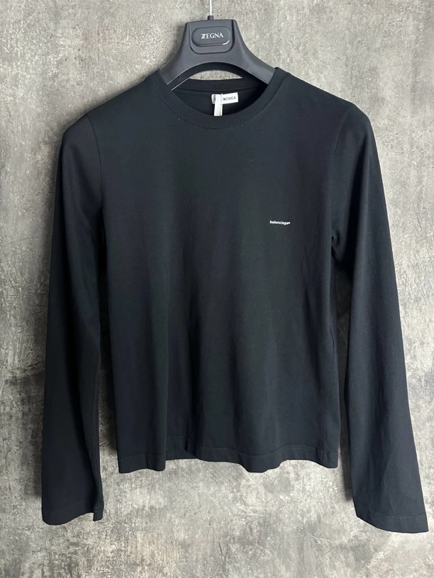 全新未使用/Balenciaga小logo经典logo黑色长袖tee