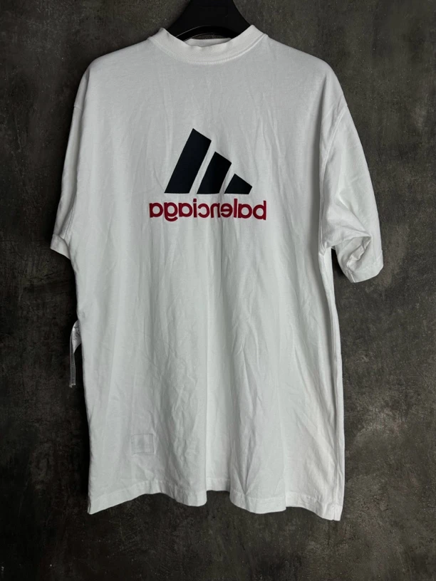 全新未使用/Balenciaga Adidas联名白色刺绣三条杠短袖