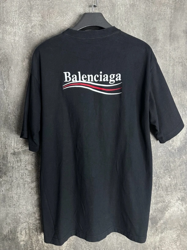 刺绣款！全新未使用/Balenciaga经典黑色刺绣可乐海浪波浪短袖