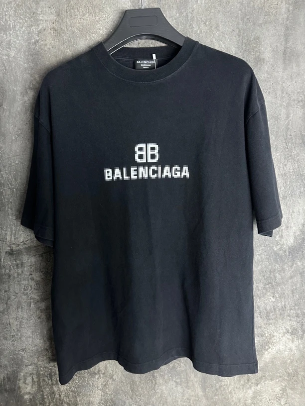 未使用/Balenciaga马赛克BB双B黑色短袖