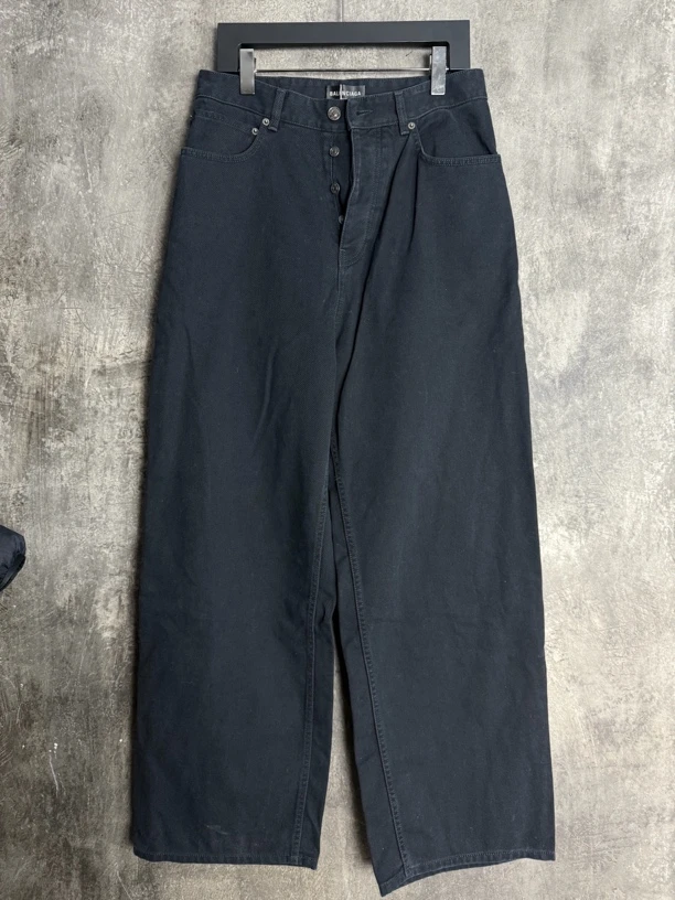 全新未使用/Balenciaga Baggy 黑色阔腿直筒阔腿牛仔裤