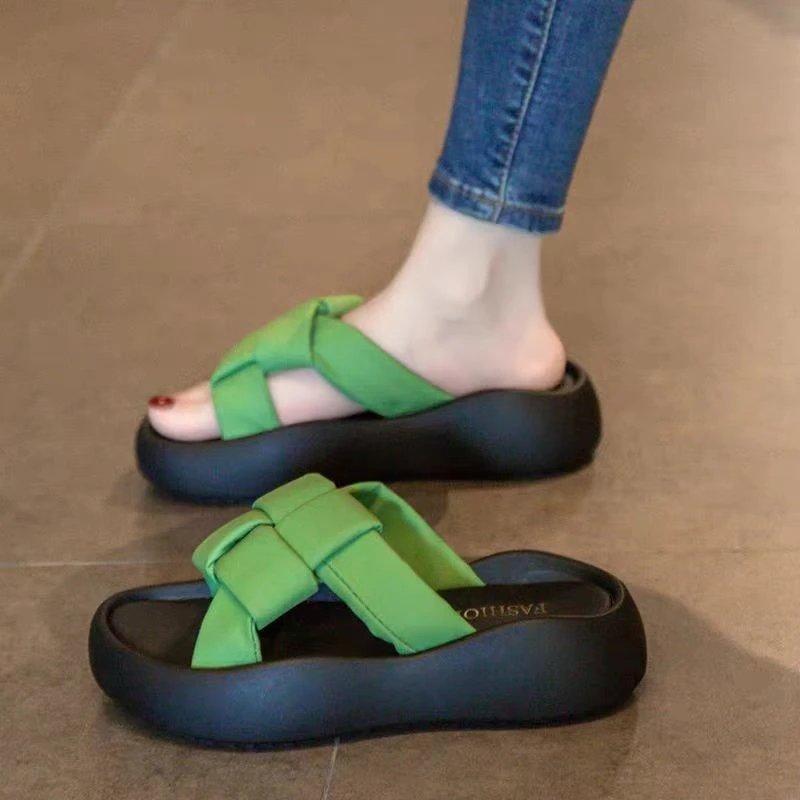 凉拖鞋女时尚外穿2024年夏季新款厚底凉鞋女款平底高级感一字拖鞋