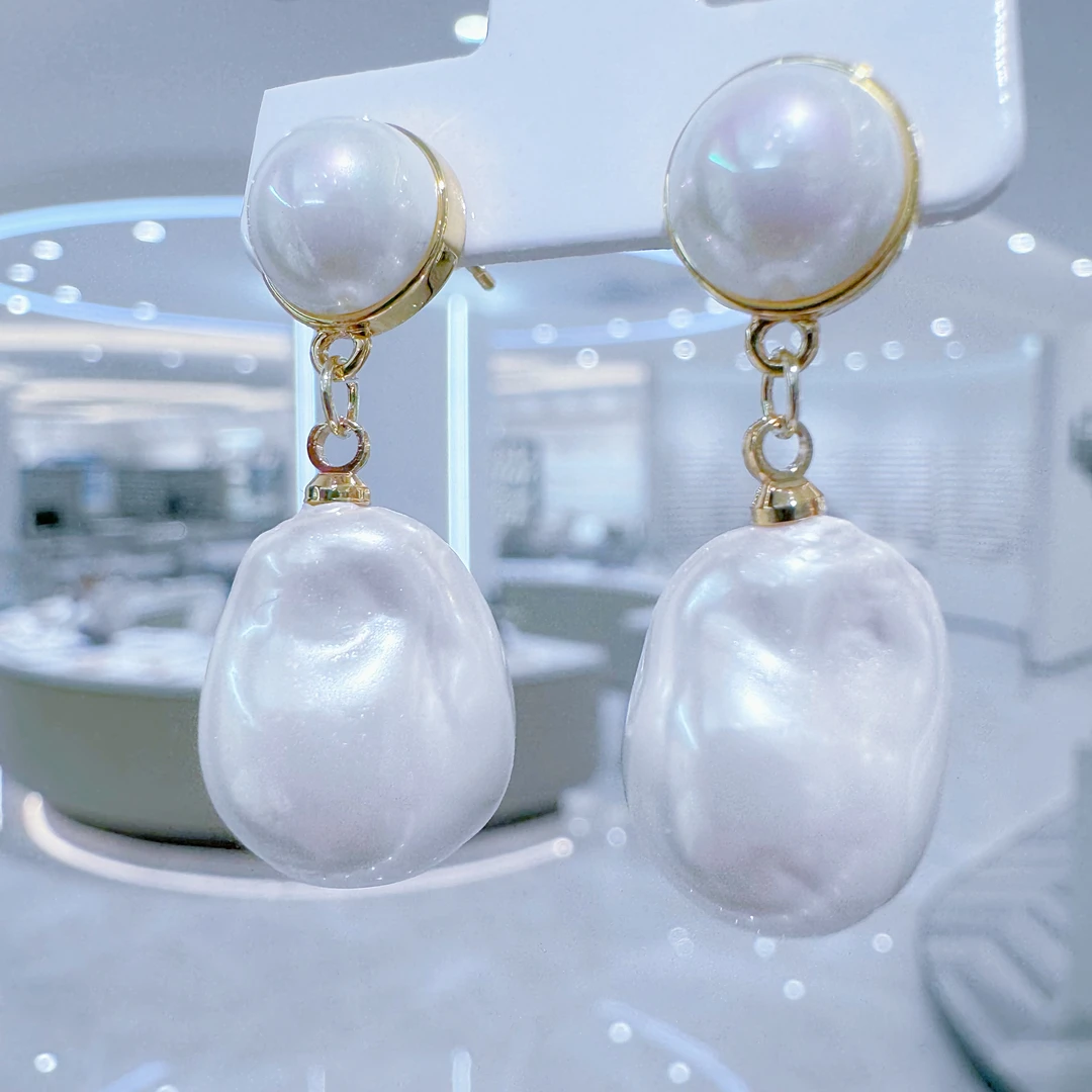 经典气质异形珠双珠耳坠精致灵动款百搭耳环