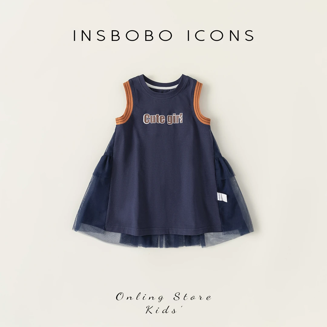 XQ24199【夏】儿童裙子（无袖拼网纱连衣裙）