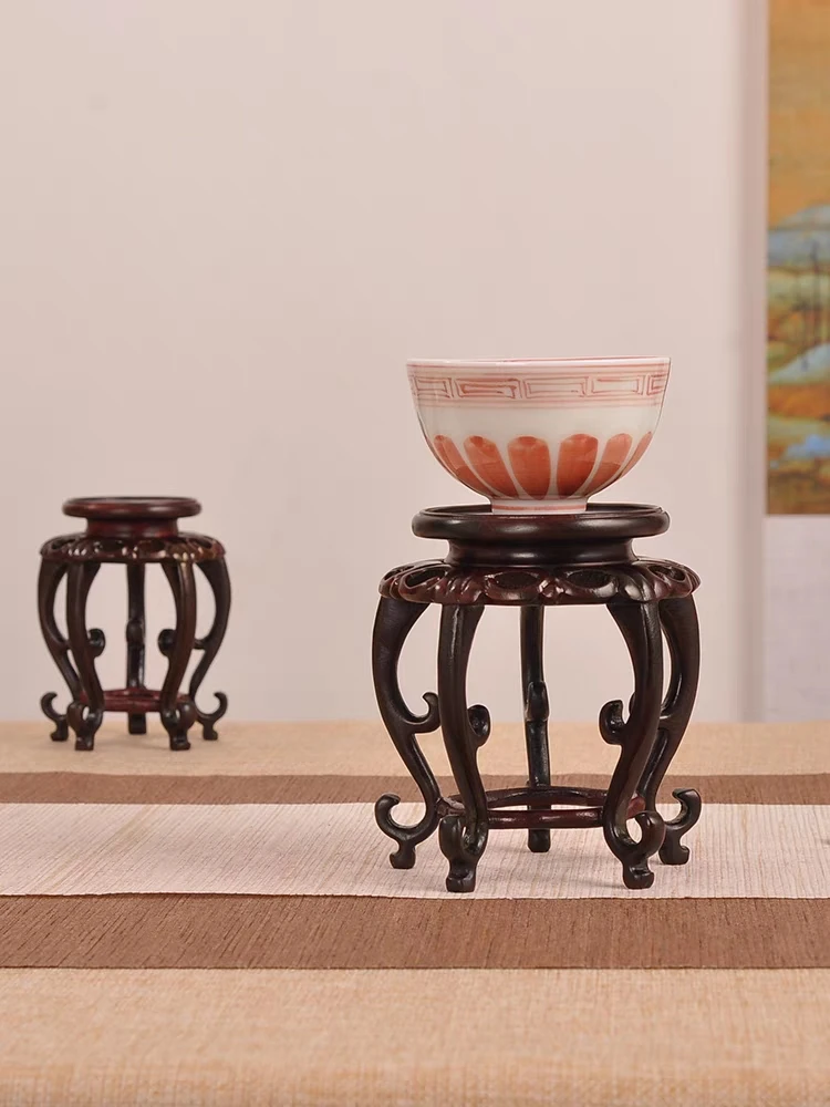 红酸枝精品茶壶茶杯香几底座 实木圆形花瓶盆景摆件古玩底座