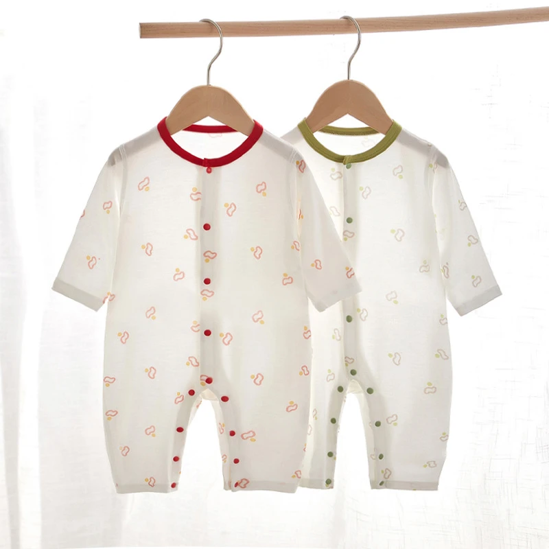 【夏季连体】婴儿连体衣服夏季薄款无骨宝宝长袖哈衣爬服新生儿内服