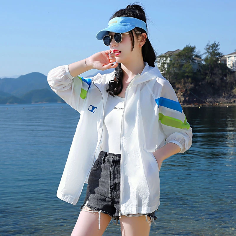 少女2024夏季新款宽松韩版女款夏女孩拼接轻薄款透气户外防晒衣女