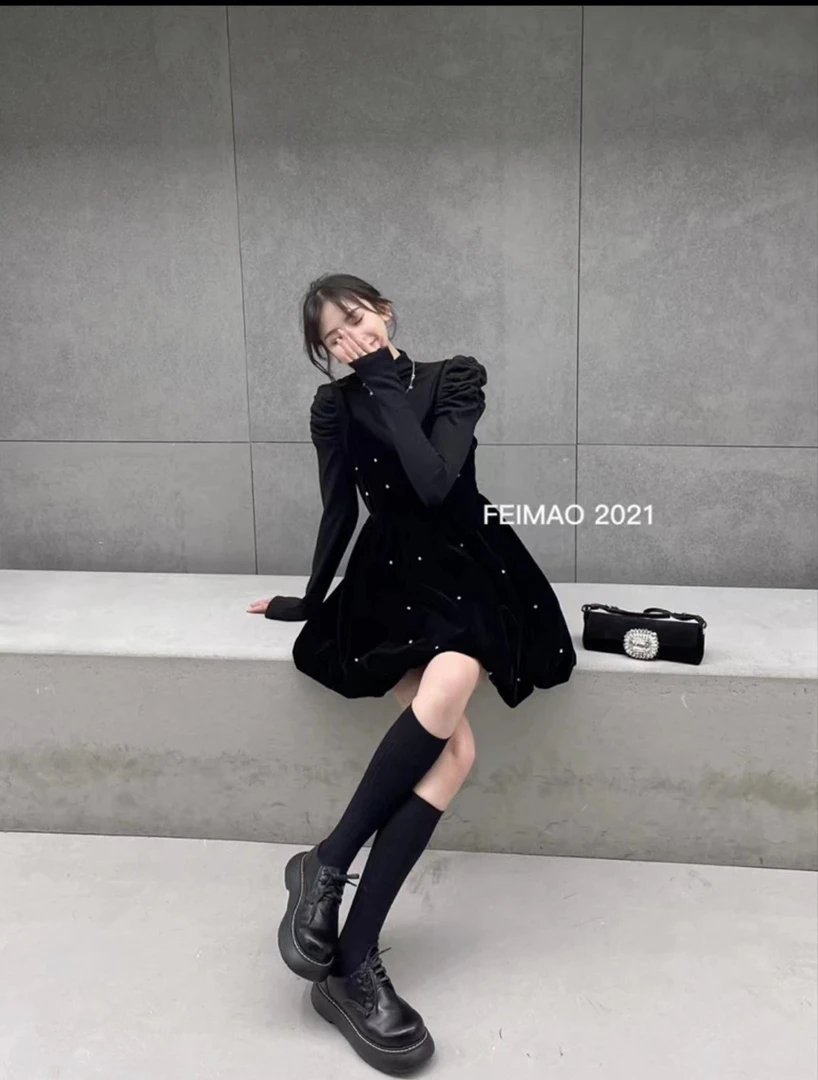 法式打底衫丝绒满钻吊带连衣裙套装胖mm2023冬季新款显瘦大码女装