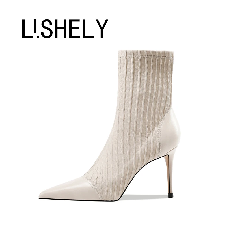 1095[贝利蒙尔]秋冬新款气质尖头高跟时尚高奢款女靴白色瘦瘦靴