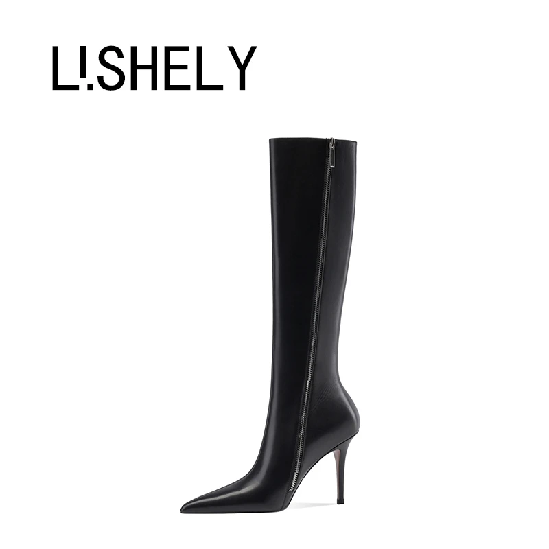 1074[璃月诗语]秋冬新款百搭靴子洋气高跟细跟气质长筒靴子