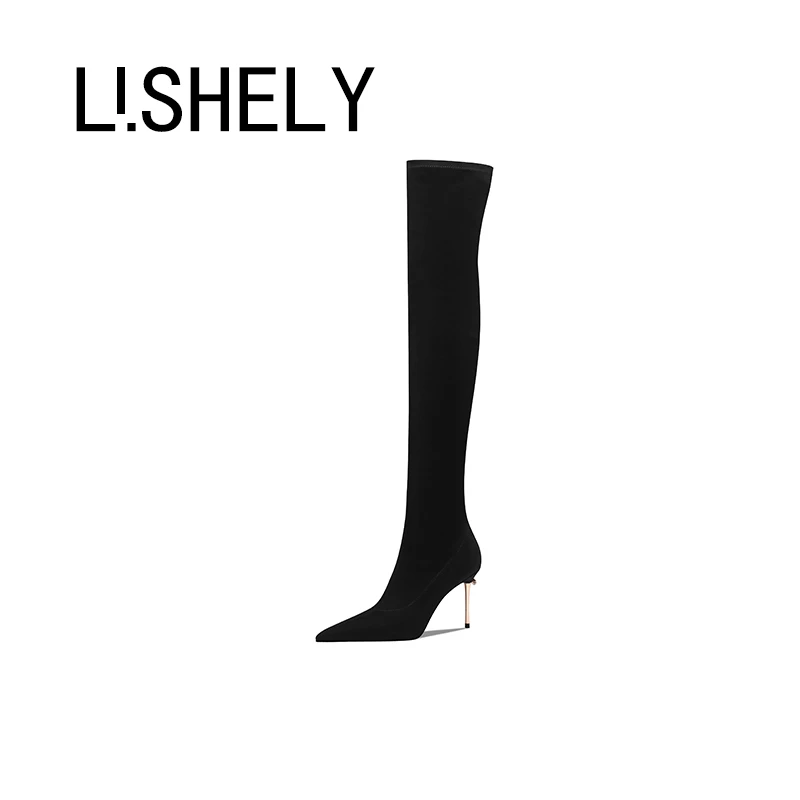 302[8厘米]新款高跟瘦瘦靴长靴长筒靴气质弹力靴时尚网红款长筒靴