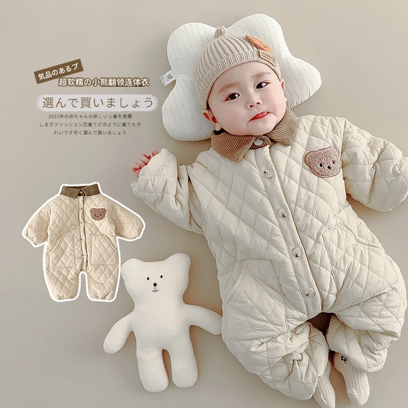婴儿棉服冬装加厚洋气男宝宝外出服连体衣百天满月哈衣爬服秋冬季