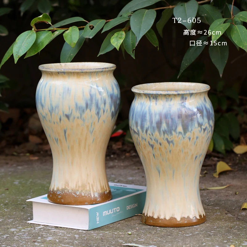 T2-605特大号多肉粗陶花盆老桩法师高筒透气植物陶罐粗陶绿植盆