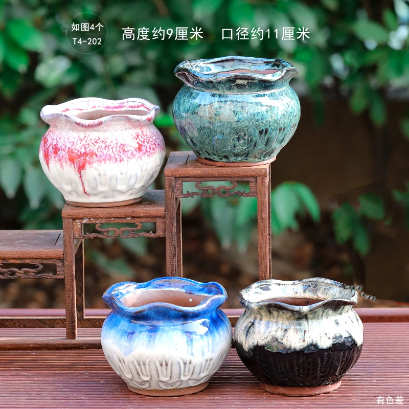 T4-202手工粗陶绿植花盆陶罐拼盘组合大口径陶瓷多肉盆植物老桩盆