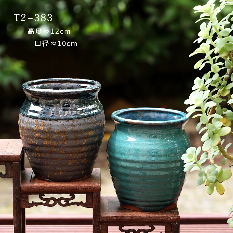 T2-383多肉花盆粗陶透气小口径陶瓷复古植物创意陶罐