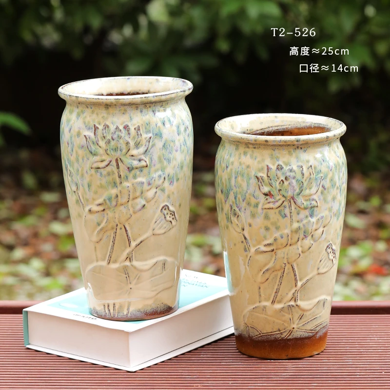 T2-526多肉花盆缺口大号悬崖紫乐阳台高盆复古粗陶透气大口径盆