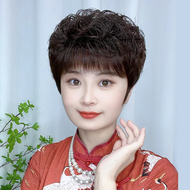 平替好物假发真发女假发套透气全头套短卷发时尚自然