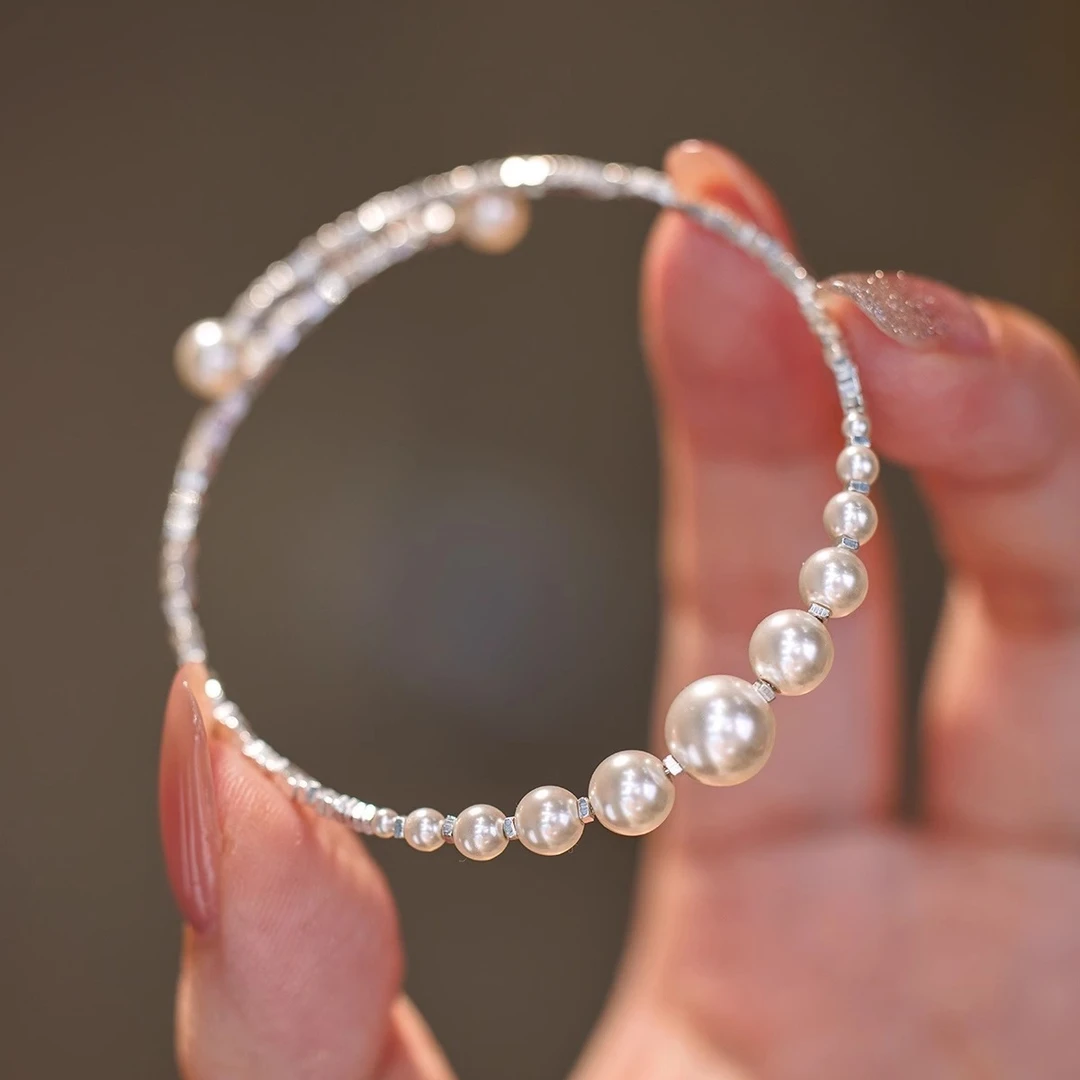 铜合金手镯 渐变设计施家珠碎银手镯手环简约时尚轻奢气质可调节