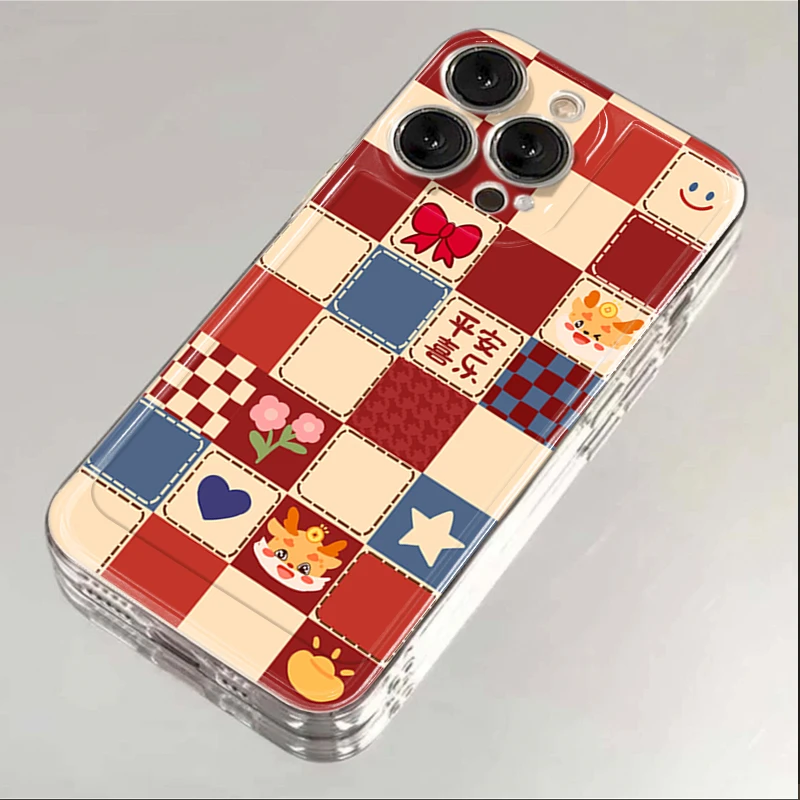 格子平安喜乐iPhone15ProMax手机壳苹果14PRO透明13新年12 11全包