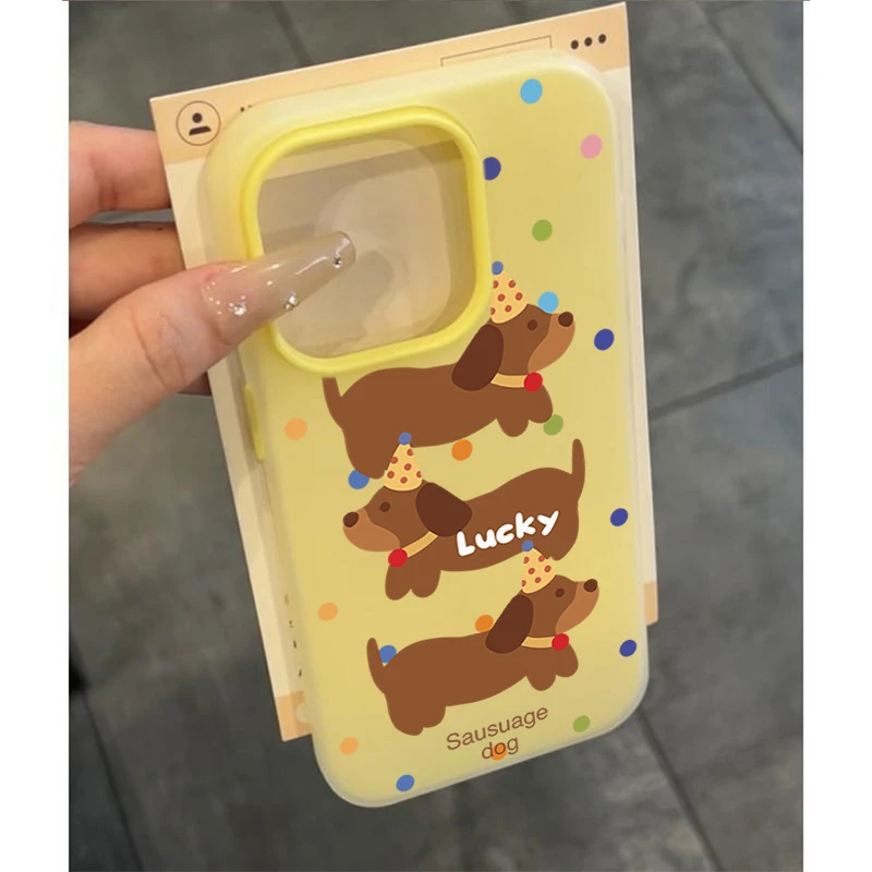 波点腊肠狗肤感三合一适用苹果15Promax手机壳iPhone14磨砂131211