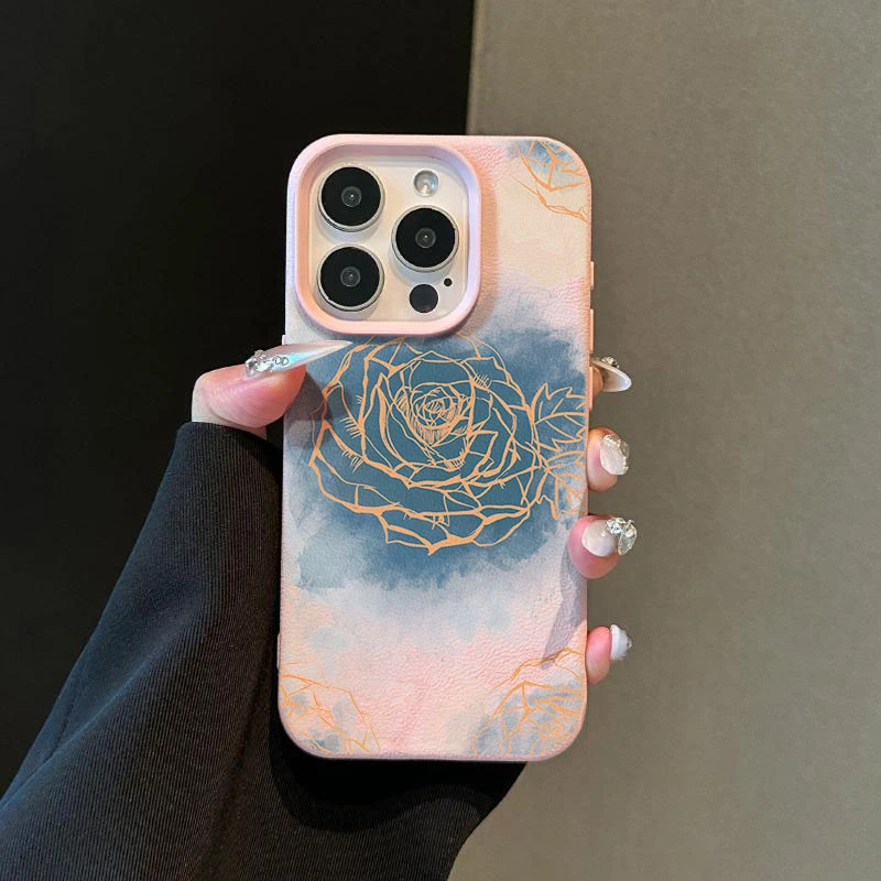 晕染玫瑰适用苹果1615手机壳iPhone14promax高级感13荔枝纹12软11