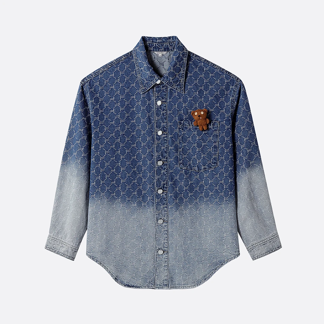 FIONthewayyouare小熊渐变牛仔衬衫衬衣休闲百搭衬衫FHAHFFT302