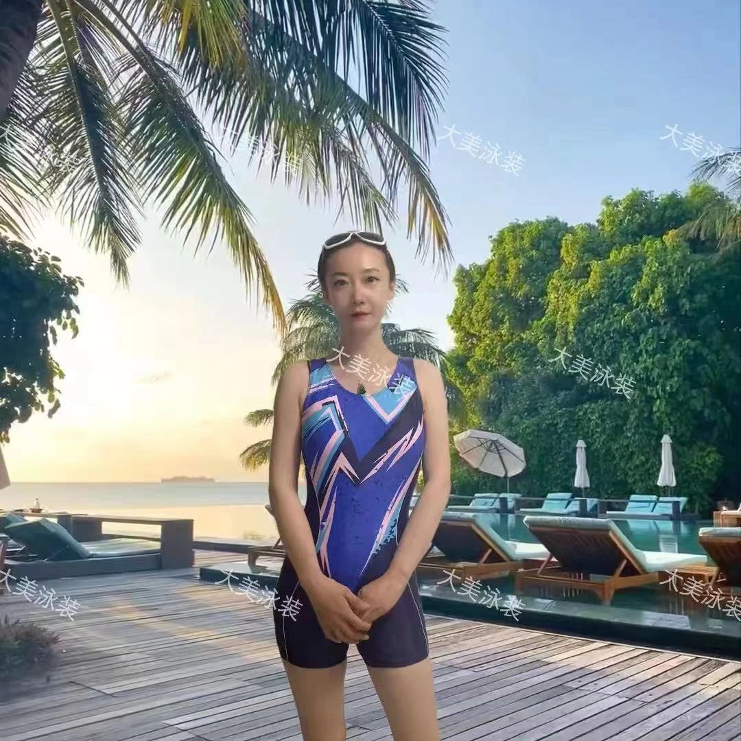 闪电款连体平角U型美背遮肉显瘦大码设计师款无袖紧身潜水服 女士