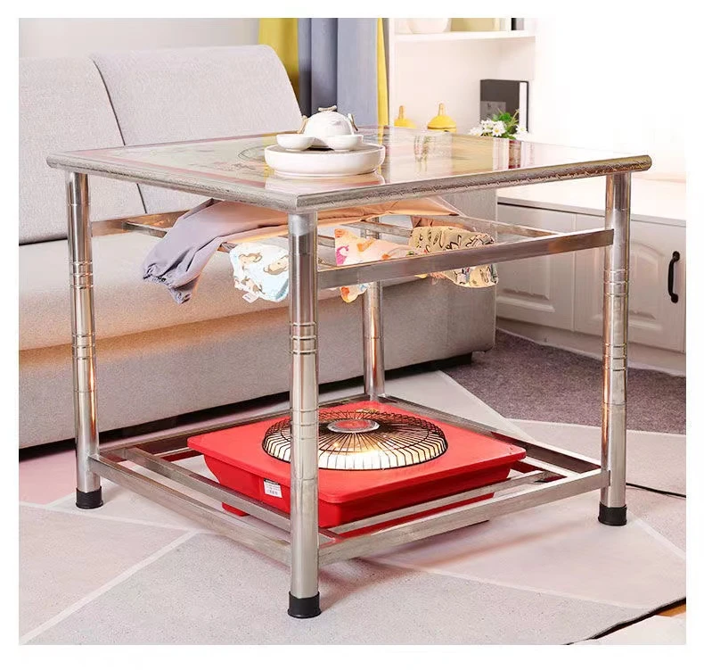 【组装款】不绣钢烤火桌正方形家用组装取暖桌冬季吃饭棋牌桌加厚