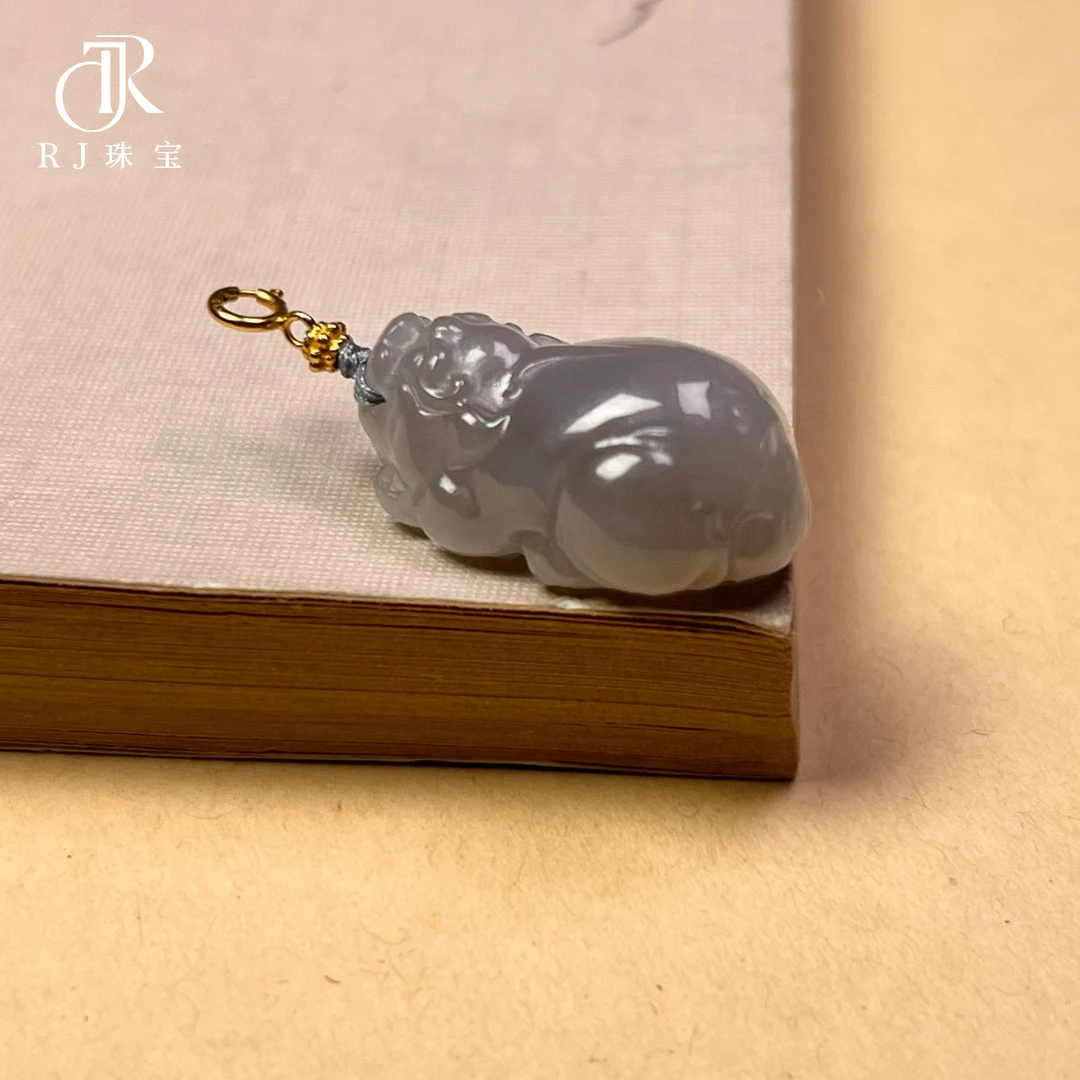 RJF【紫貅】和田玉烟紫貔貅18K金镶嵌手工精致雕刻气质优雅