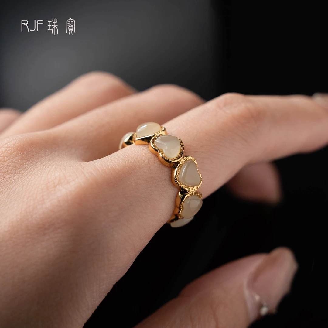 RJF【心亦】和田玉无事牌戒指素款气质款 （天然和田玉多样性发）