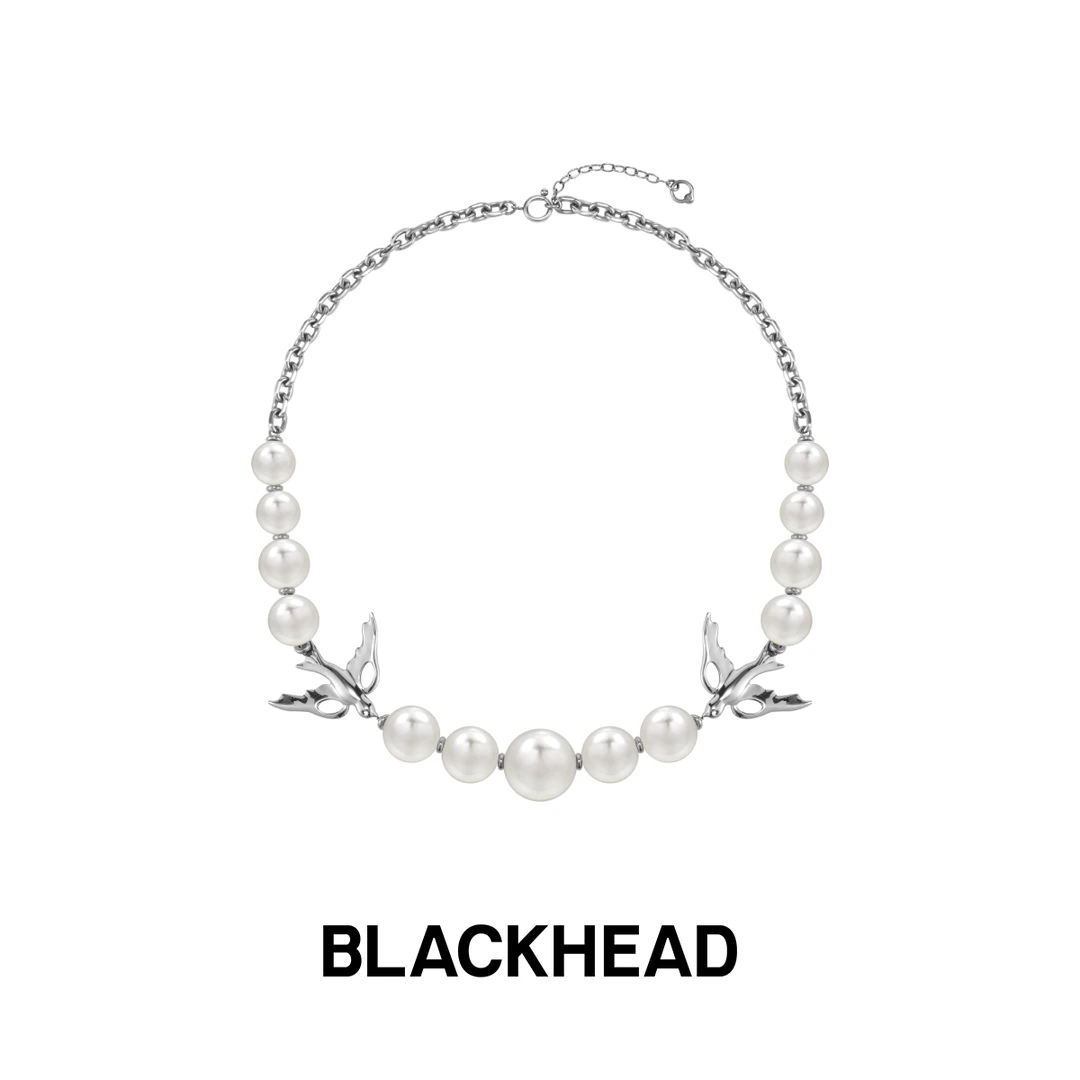 BLACK HEAD/黑头 钛钢项链 气质轻奢设计感双鸽珍珠项链