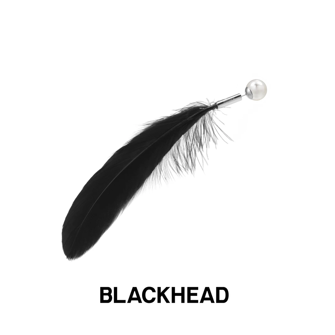 BLACK HEAD/黑头 钛钢羽毛耳饰 珍珠羽毛耳钉（单支）