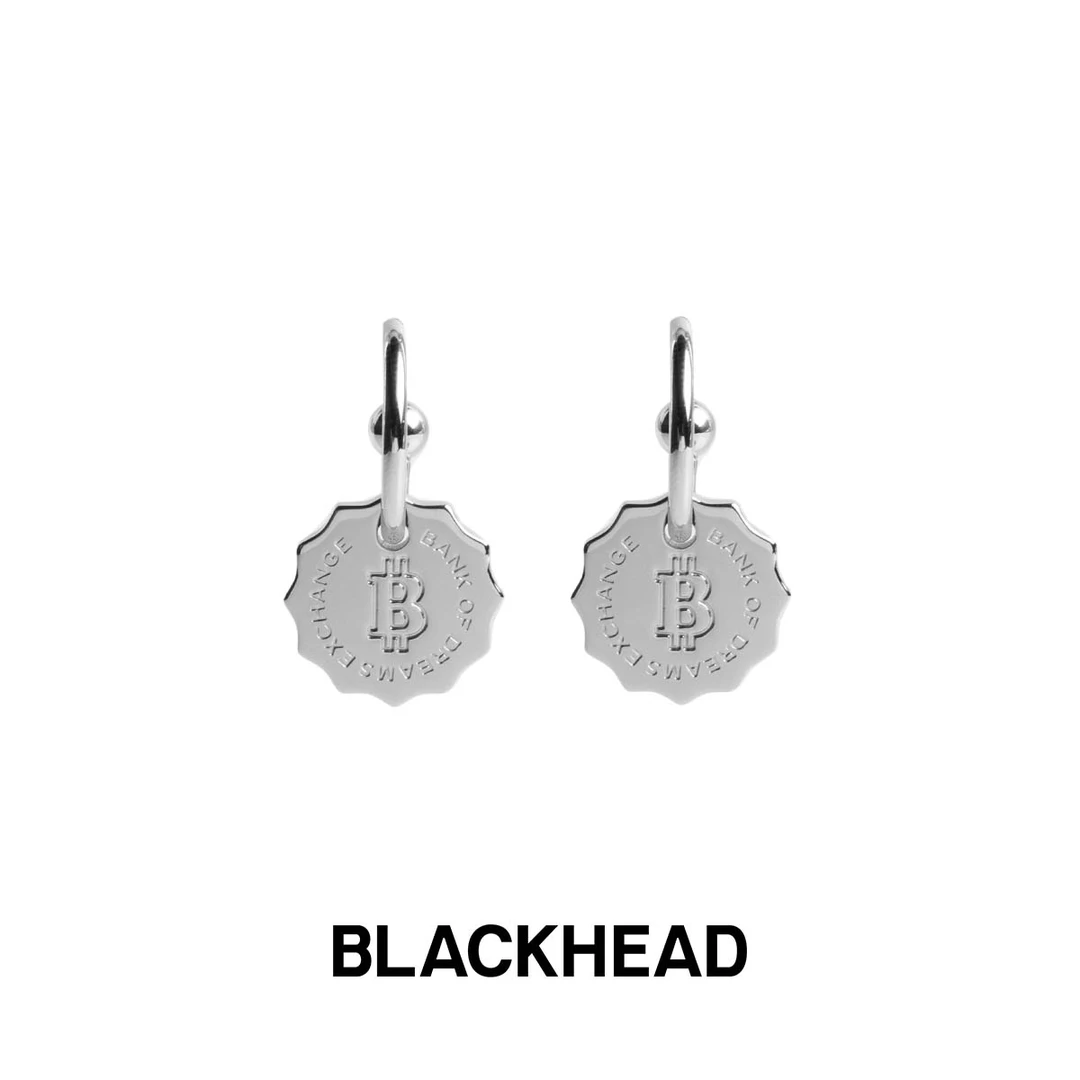 BLACK HEAD/黑头 钛钢耳饰 钱币嘻哈时尚吊坠耳环【专享】