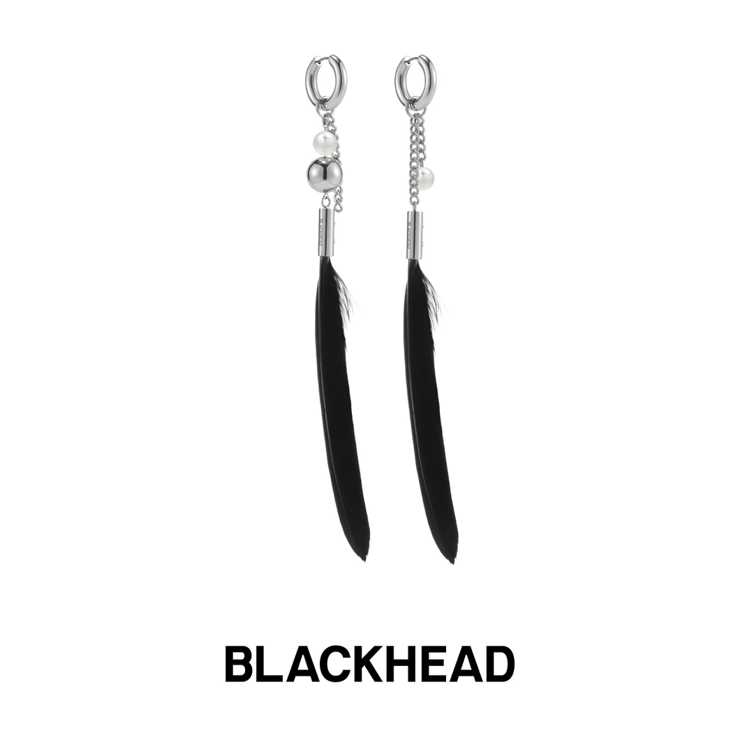 BLACK HEAD/黑头 钛钢羽毛耳饰 气质小众羽毛吊坠耳饰