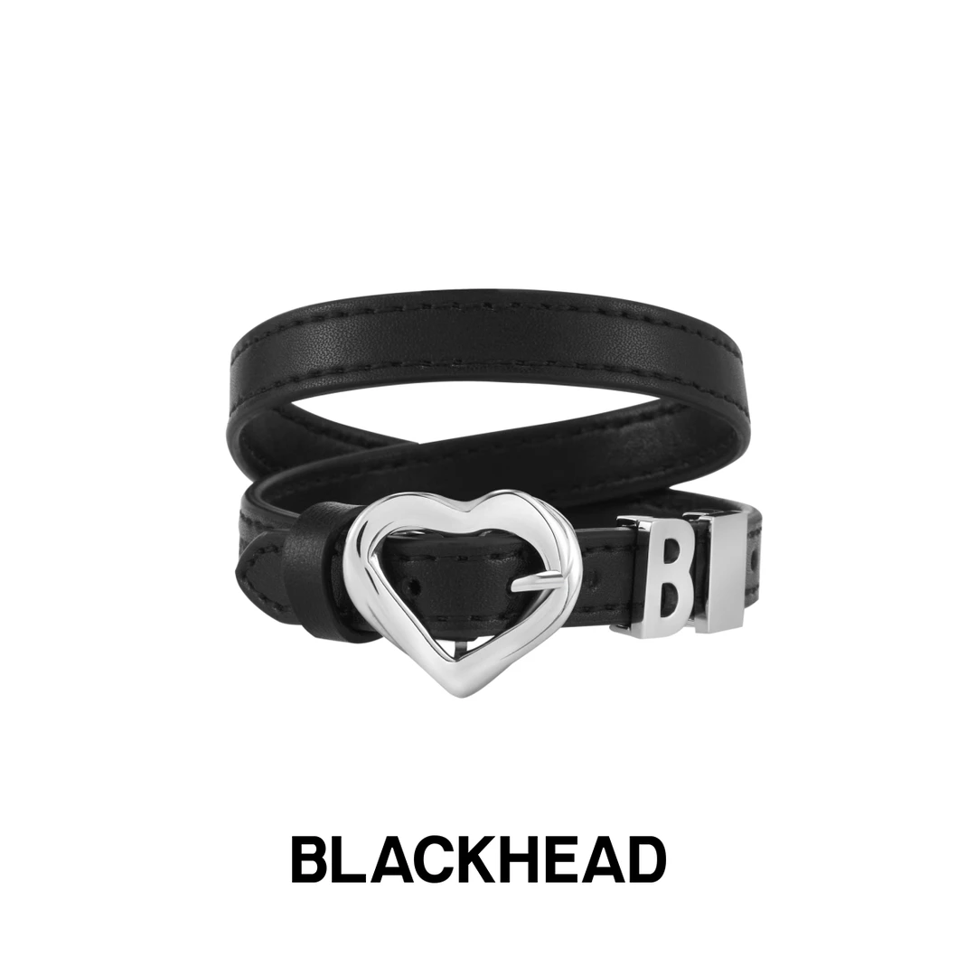 BLACK HEAD/黑头 钛钢皮质项链 金属LOGO装饰皮革手环/choker